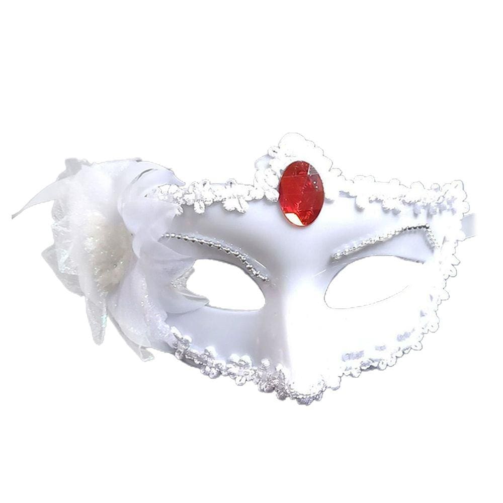 Máscara Veneziana Branca com Rubi - Flor Lateral