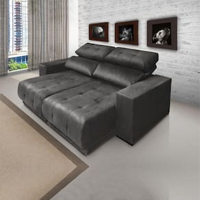 Sofá Retrátil Reclinável 198 cm 3080 Veludo Cinza Mamflex