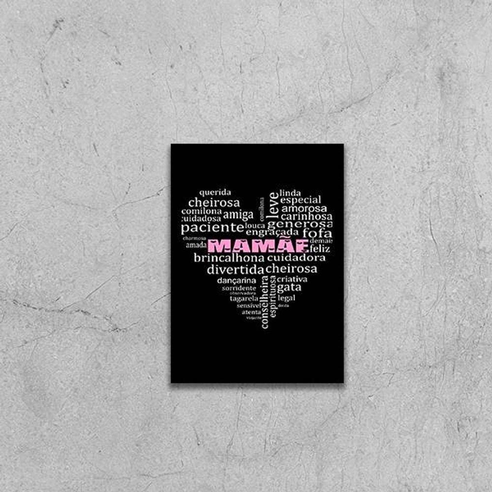 Quadro Mamãe Qualidades Coração Preto 24x18cm