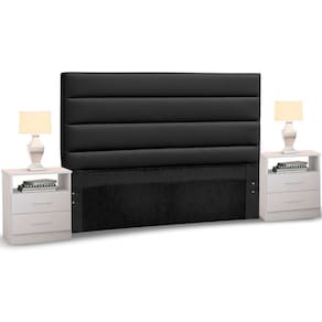 Cabeceira Cama Box Casal King 195cm Greta Corano Preto e 2 Mesas de Cabeceira Flex DM1 Branco - Mpozenato