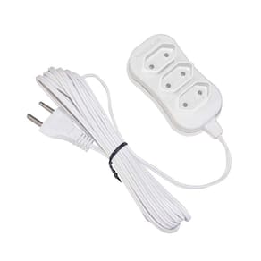 Extensão elétrica 5 metros 3 tomadas bivolt branco Force Line Forceline