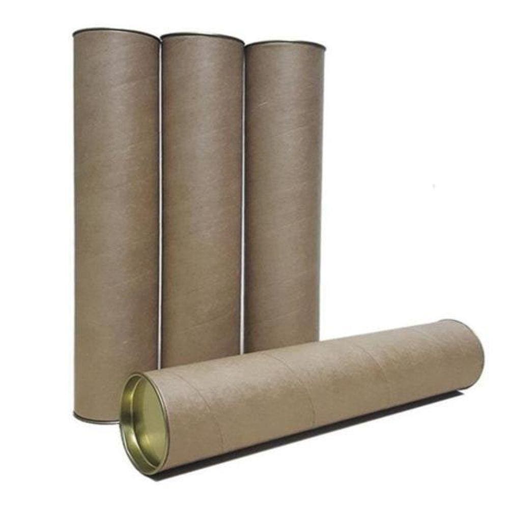 Tubo Papelão Tubete Canudo 60Cm X 6,1Cm Tampa Metal 12 Un