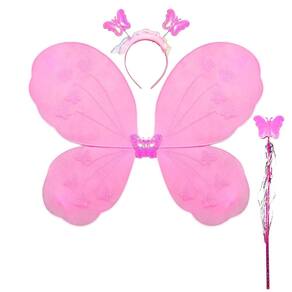 Kit Asa de Borboleta com Varinha e Tiara Rosa