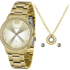 Kit Relógio Feminino Lince Dourado 50M Ref.Lrgj119L-Ky79C2Kx