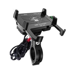 Suporte Celular Em Alumínio Para Moto Usb Turbo Qc 3.0 Preto