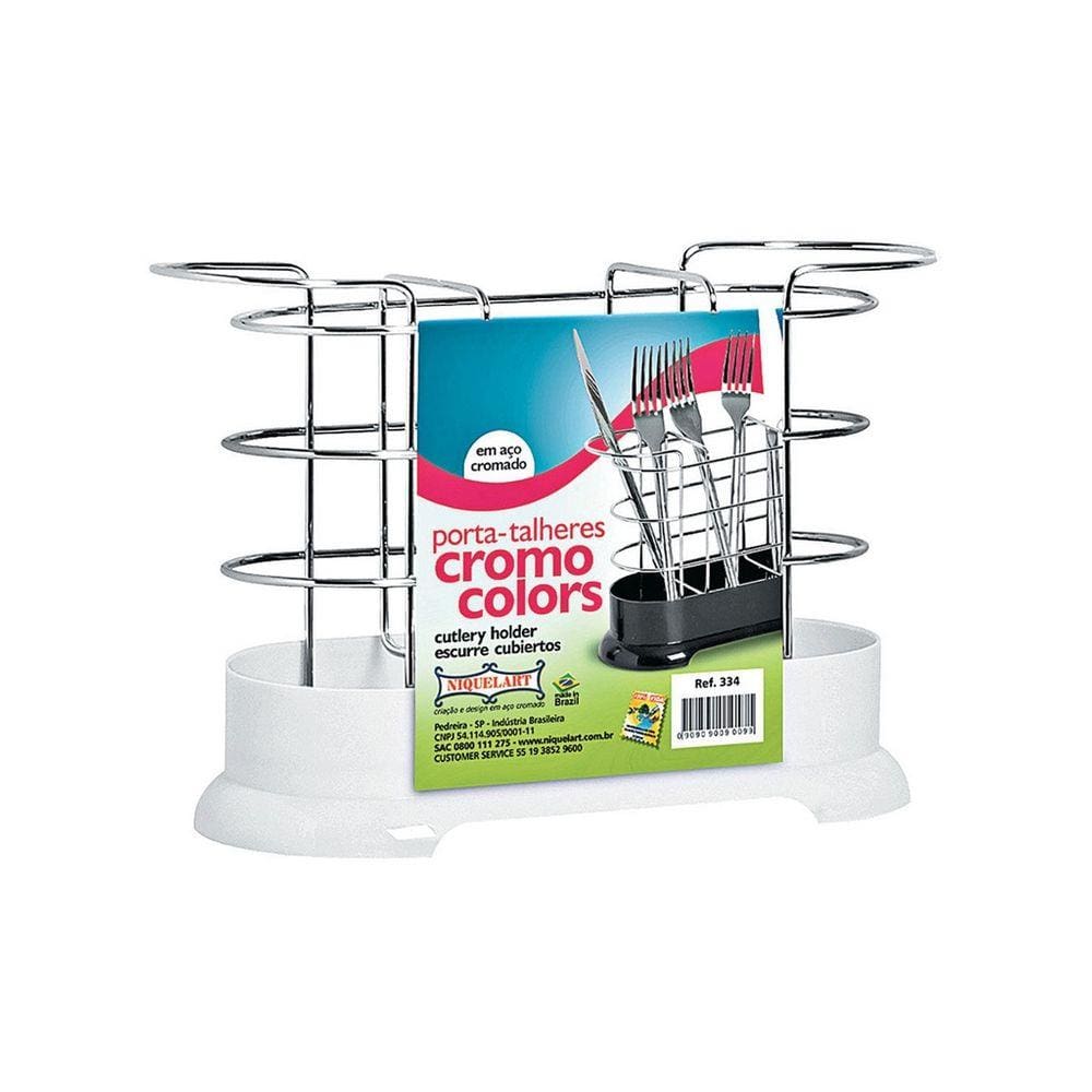 Porta Talheres Mestre Cuca Aço Cromado Base Branca 3 Repartições - Niquelart