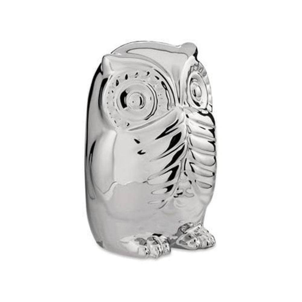 Coruja Em Cerâmica Prata Falo 08 Cm