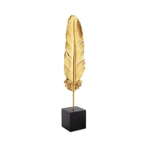Escultura Decorativa Pena Dourada em Poliresina 41cm 12771 Mart