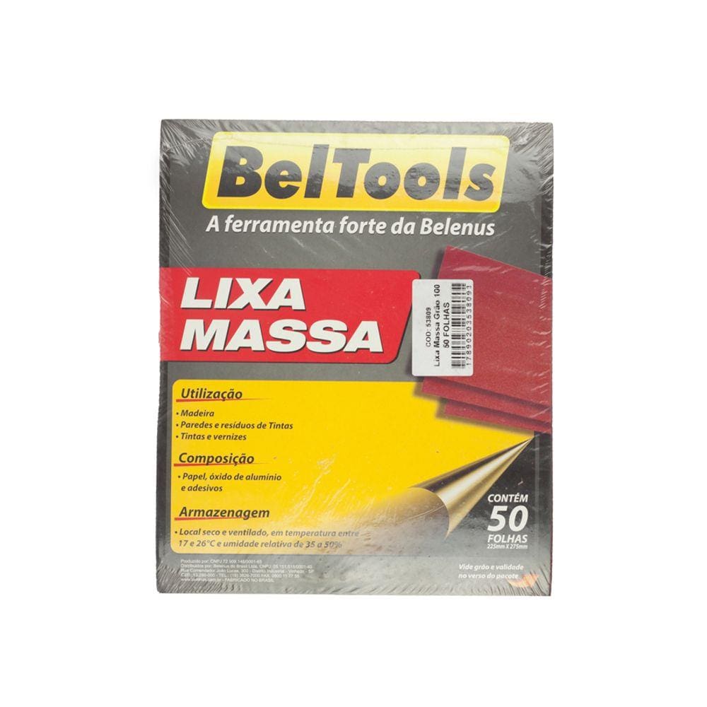 Kit C/ 50 Lixa Massa Grão 100 Beltools