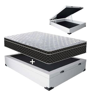 Cama Box casal com baú branca + Colchão Molas bonnel
