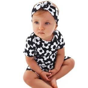 Macaquinho Bebê com Faixa FLoral Preto Up Baby