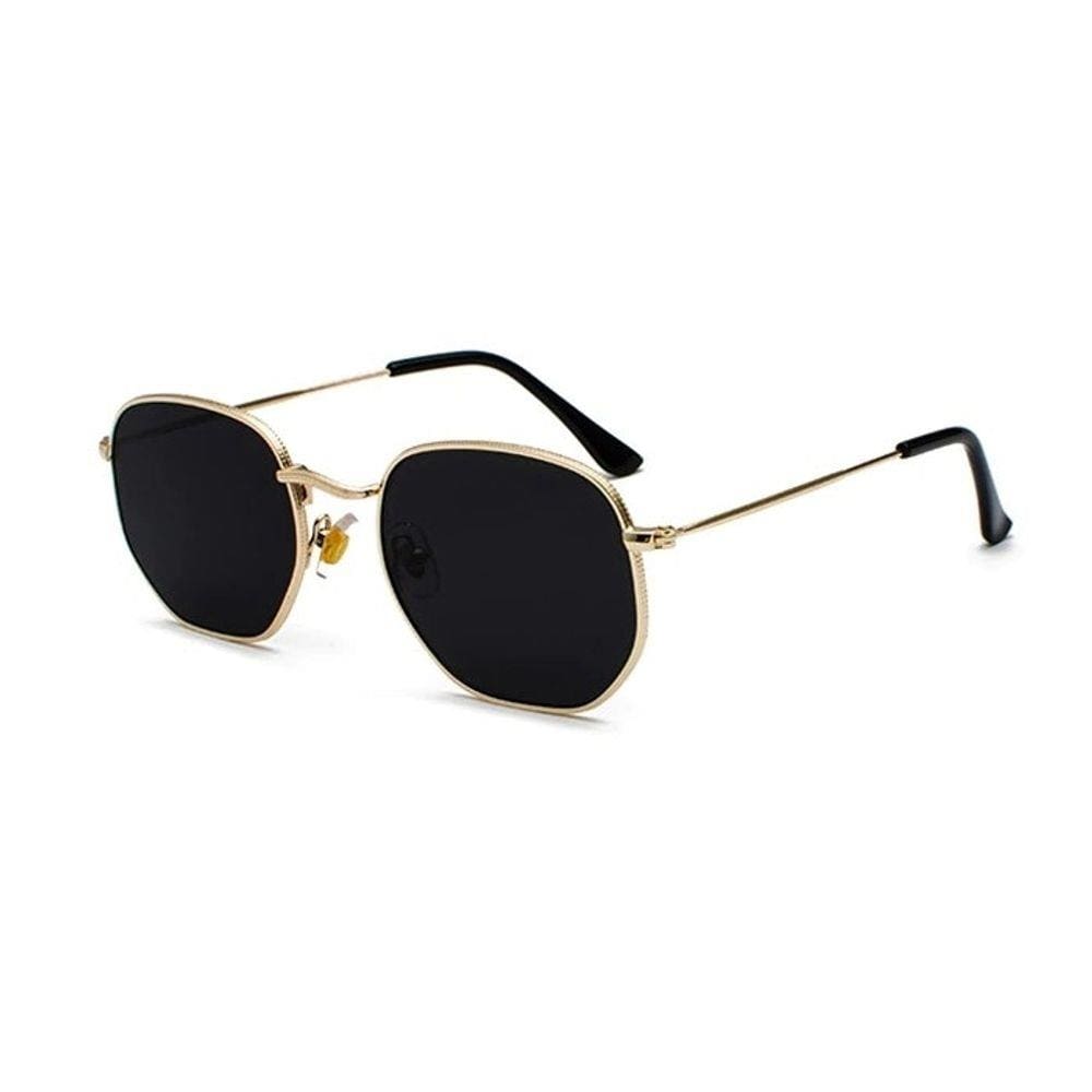 Óculos de Sol Hexagonal Unissex Preto com Dourado