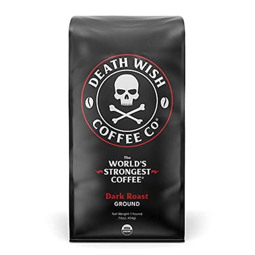 DEATH WISH COFFEE Coffee Dark Roast [16 oz.] O café mais forte do mundo - Orgânico, Comércio Justo, Grãos de Café Fortes arábica, Robusta (1-Pack)