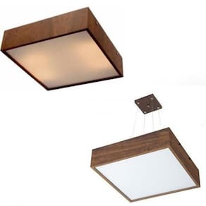 Kit Plafon Madeira Quadrado 50Cm + Pendente Quadrado 50Cm