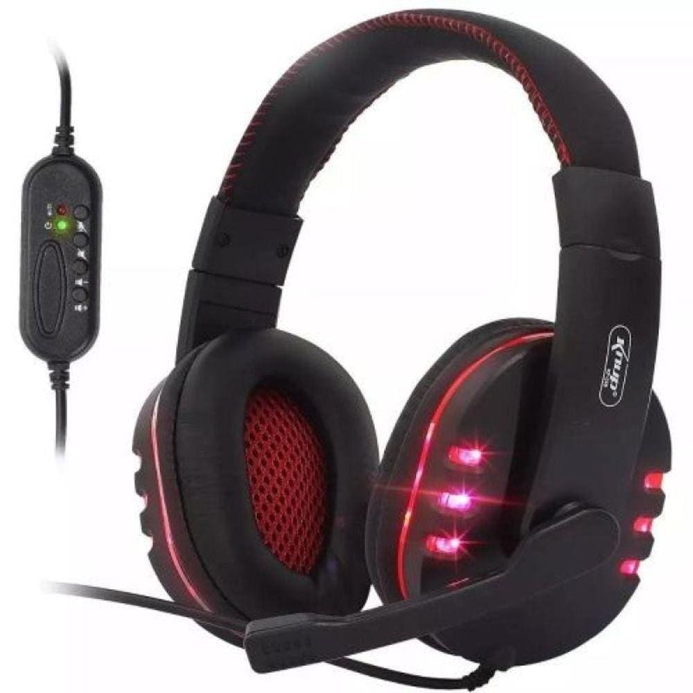 Fone Headset Gamer Usb Led Microfone Kp-359 Knup Vermelho