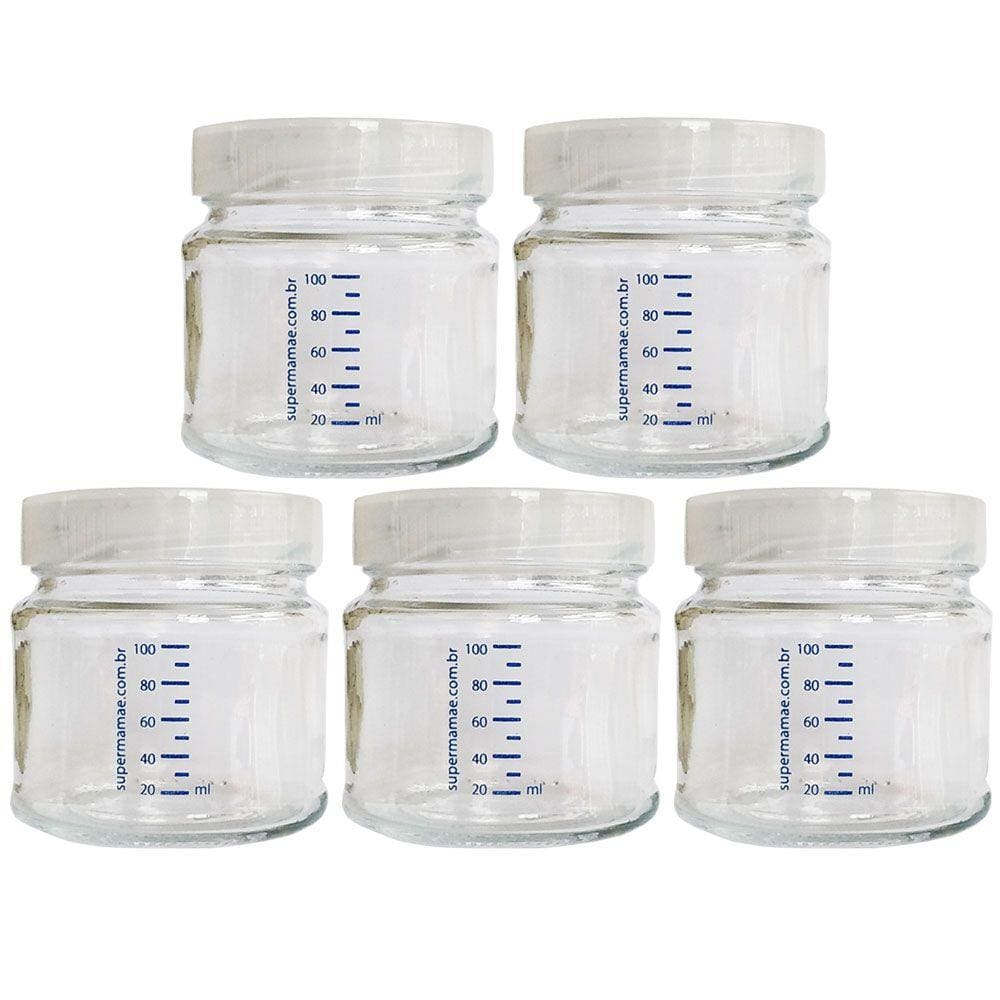 Kit com 24 Potes de Vidro para Armazenar Leite Materno 100ml com Graduação