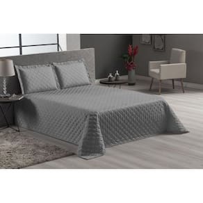 Cobre Leito Para Cama Casal Padrão 4 Peças Matelado Cinza