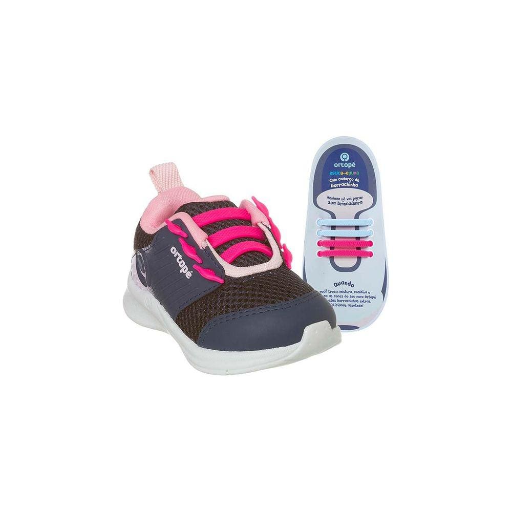 Tênis Infantil Feminino Ortopé Happy Comfort Estica e Puxa Marinho e Rosa