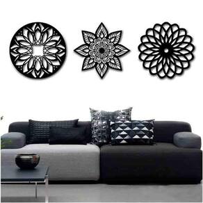 Kit 3 Mandalas Decorativas Mdf 40X40 Vazado Preto Modelo 1