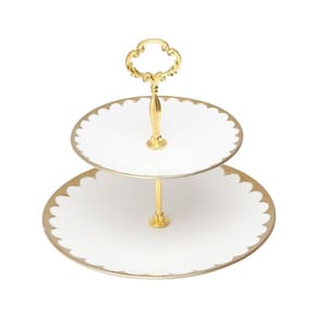 Prato Para Doces Duplo Porcelana Wolff Egg Branco E Dourado