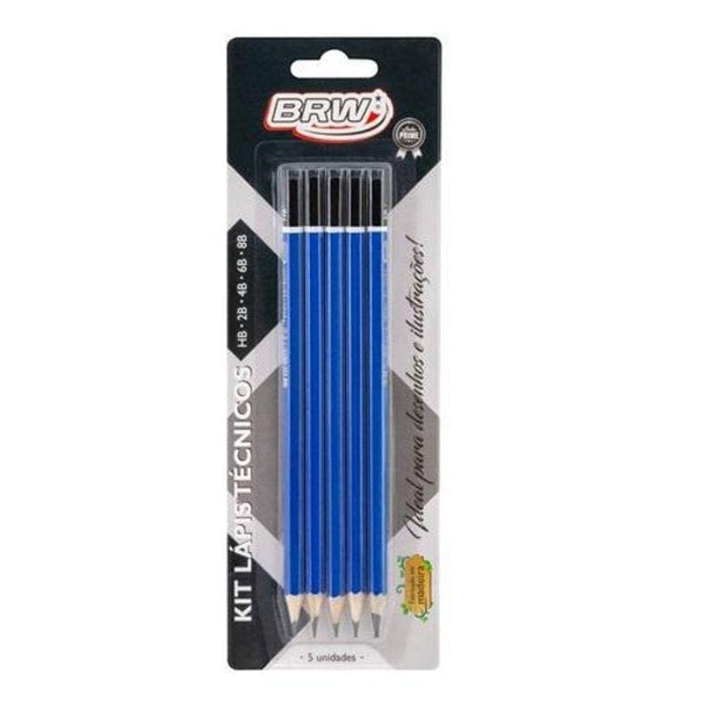 Kit Com 5 Lápis Técnico - Hb 2B 4B 6B E 8B Brw