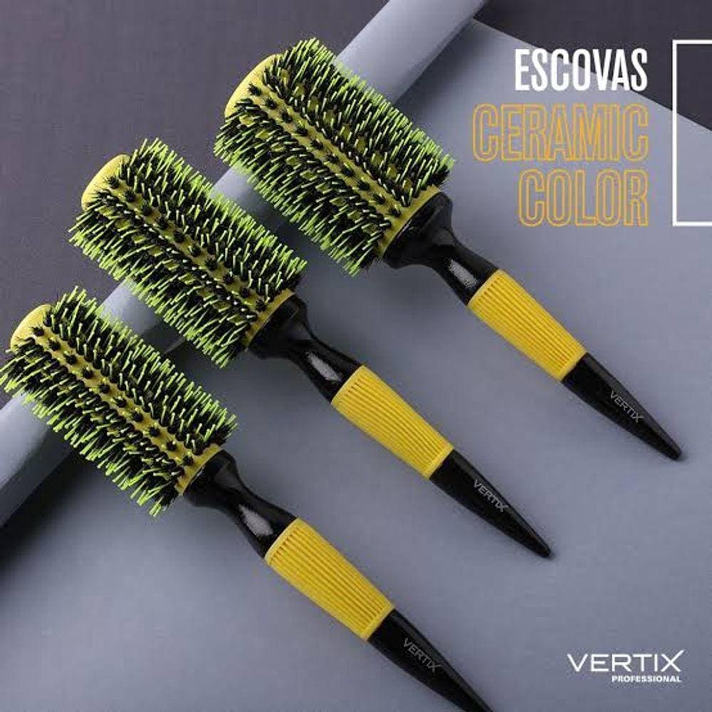 Kit 03 Escovas De Cabelo Vertix Ceramic Color - 27/33/43