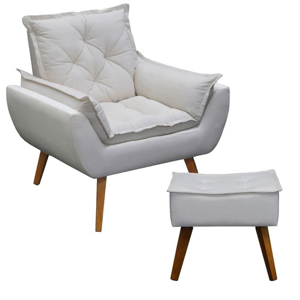 Poltrona Com Puff Opala Linho Crú