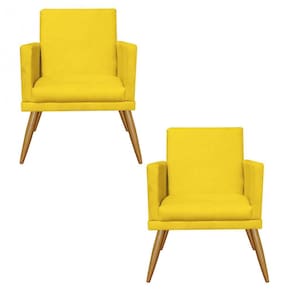 Kit 2 Poltronas Nina Rodapé Sala Suede Amarelo