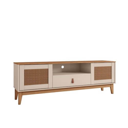 imagem-Rack Esmeralda 2 Portas Off White/Noce Casa D Móveis Sala - Bege