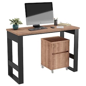 Mesa Escrivaninha Estilo Industrial Com Armário Baixo Chess F04 Preto/Solanum - Mpozenato
