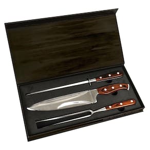 Jogo Para Churrasco Estojo 4 Peças Faca Garfo Chaira Inox Madeira Steel Mor
