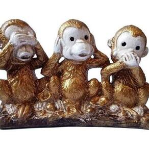 Trio Macacos Sábios Dourado - Cego, Surdo E Mudo Estatueta