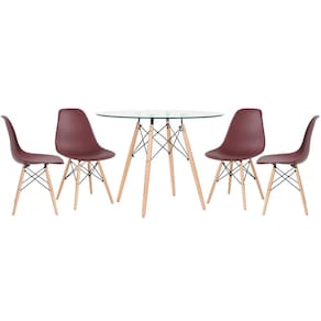 KIT - Mesa Eames com tampo de vidro 100 cm + 4 cadeiras Eiffel DSW