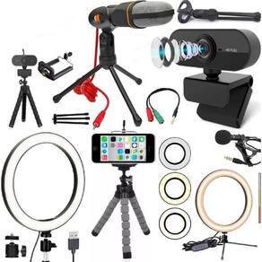 Kit Home Office Webcam Full 1080 Microfone Condensador Luz