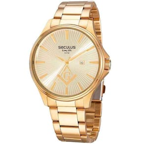 Relógio Masculino Dourado Seculus Maçonaria 44016Gpsvda1
