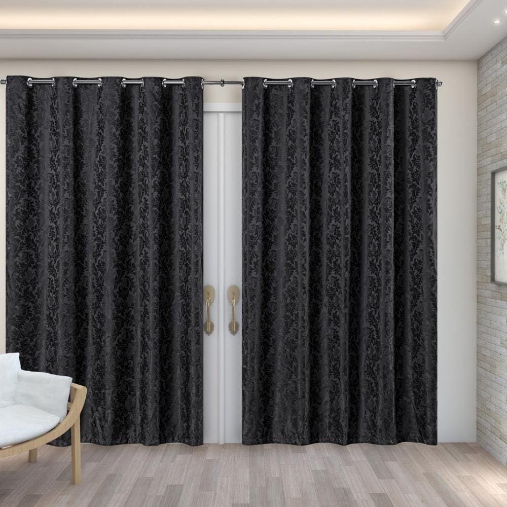 Cortina Sala Quarto Semi Blackout Jacquard Preto 3,00X2,80