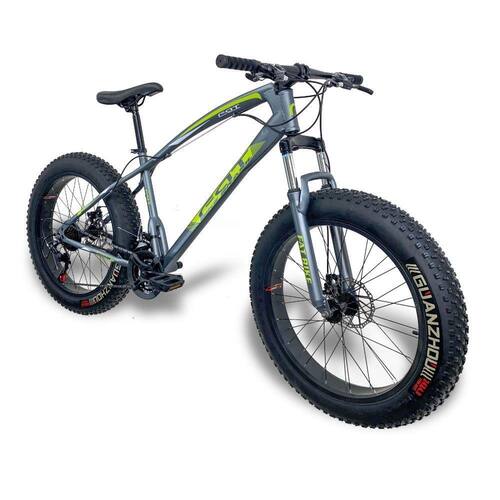 Bicicleta Fat Bike Aro 24 Pneus 4.0 Freios Disco Prata/verde
