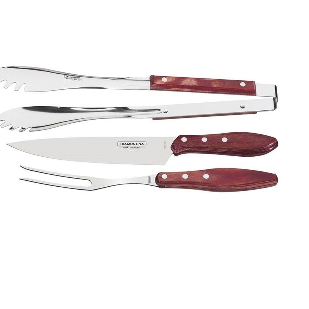 Jogo Kit Para Churrasco Inox 3 Peças Polywood Tramontina