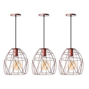 Kit 3 Lustre Pendente Interno Aramado Bala 23Cm Cobre