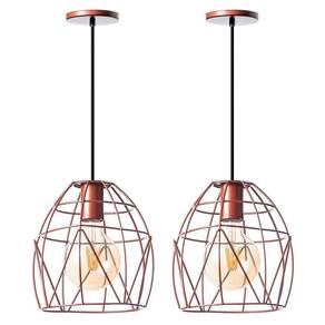 Kit 2 Lustre Pendente Interno Aramado Bala 23Cm Cobre