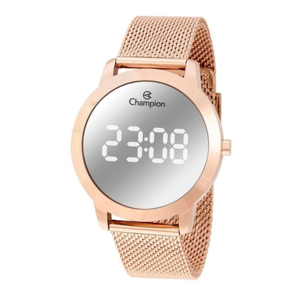 Relógio Feminino Rose Led Branco Champion Prova D`Água + Nf