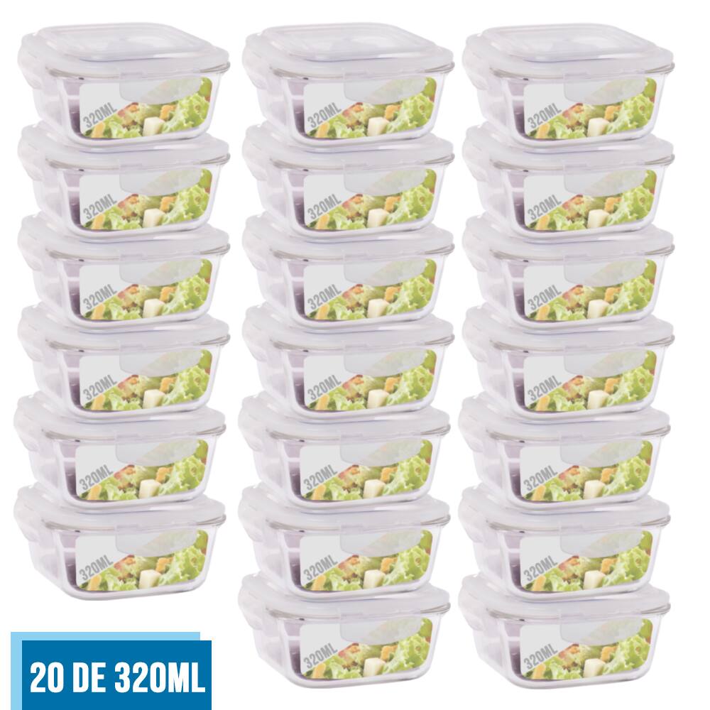 Conjunto Jogo 20 Potes Vidro Hermético Tampa 4 Travas 320ml