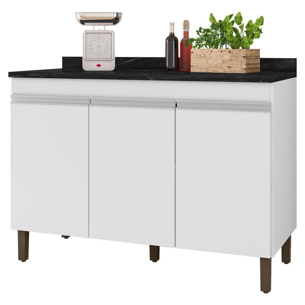 Balcão Gabinete 119cm 3 Portas com Tampo Karen Branco - SSX Multicoisas