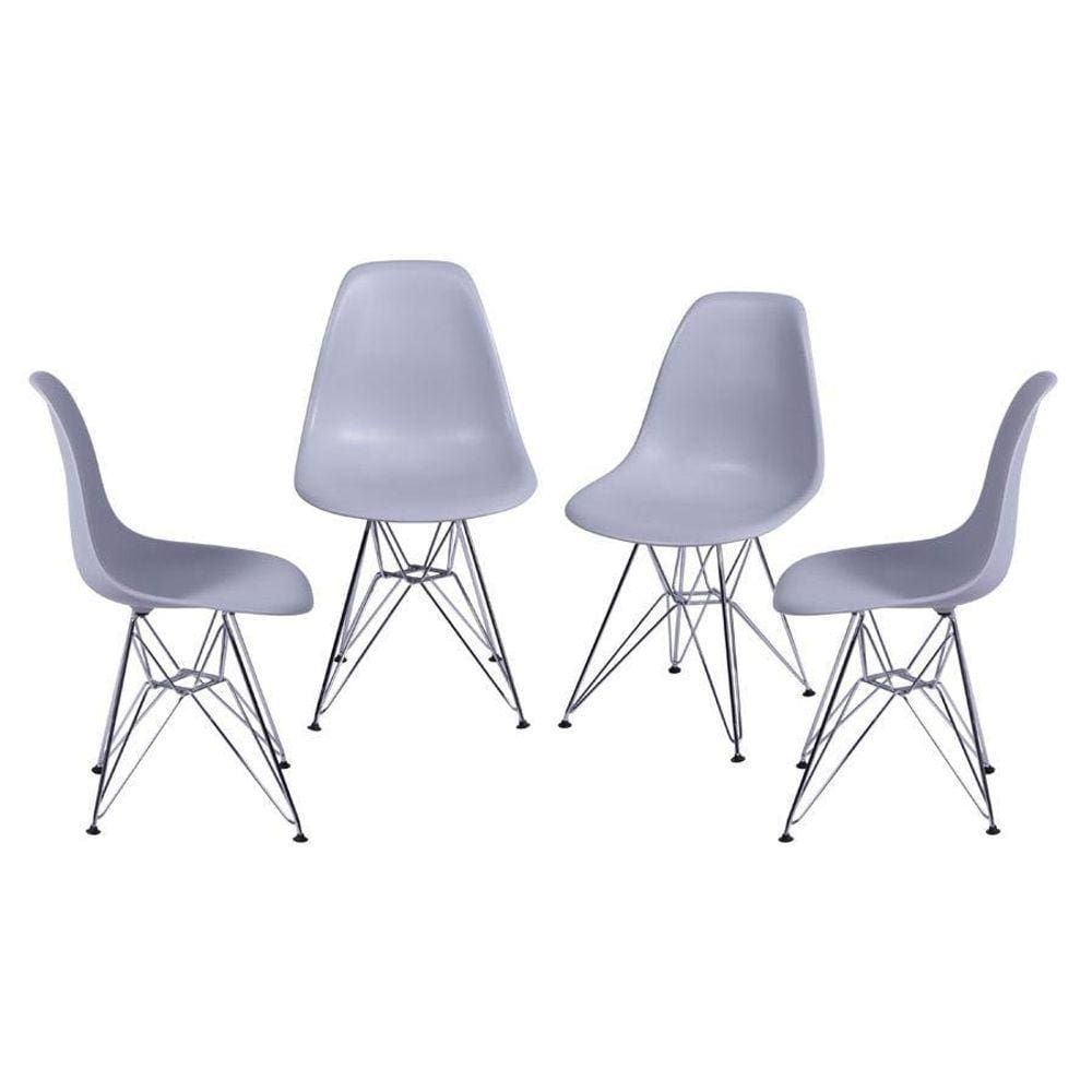 Kit 4 Cadeiras Boxbit Dkr Eames Base Cromada Cinza