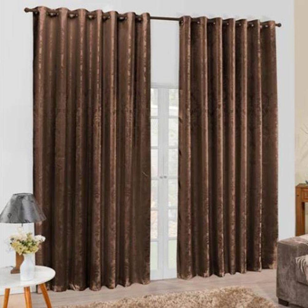 Cortina Jacquard 3,00X2,80 Marrom Ilhós Quadrado Cromado