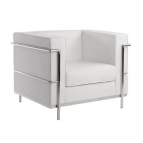Sofá Le Corbusier Masculino LC 1 Lugar Inox Revestido em Tecido Sintético Branco