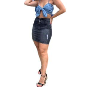 Saia Feminina Destroyed Jeans Cintura Alta Com Cinto Oferta