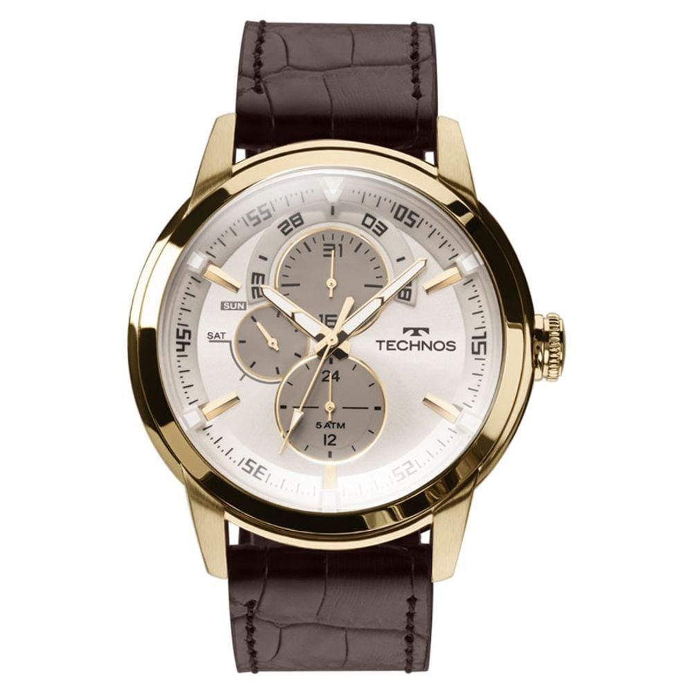 Relógio Masculino Technos Grandtech 6P57Ac/2C Dourado Couro