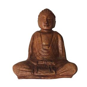 Estátua De Buda Sidarta De Madeira Suar Mudra Meditação 15Cm