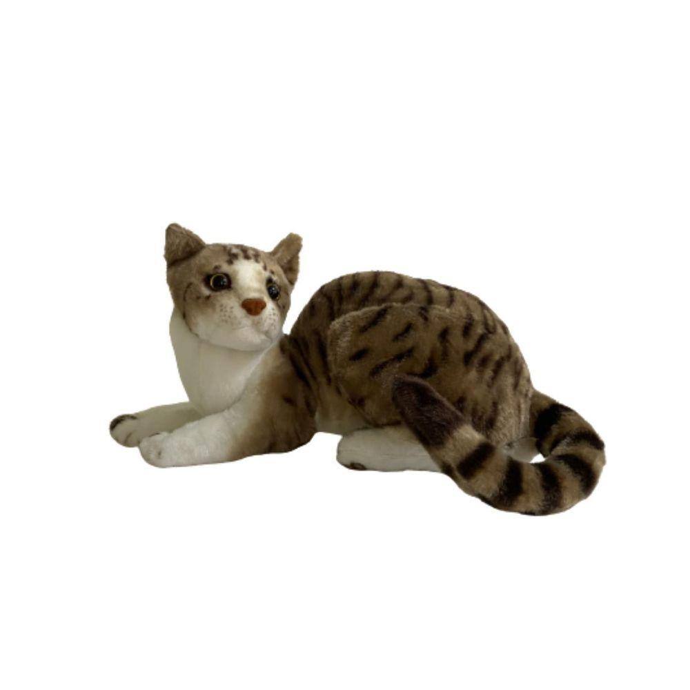 Gato Deitado Marrom Claro Realista 30cm - Pelúcia